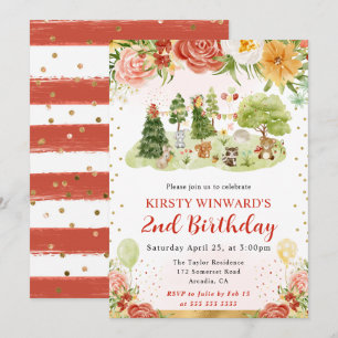 Watercolor Woodland Animals Kids Birthday Invitation