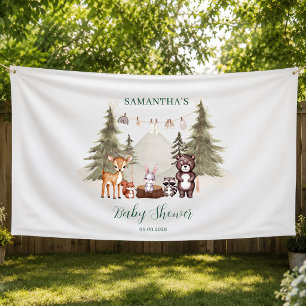 Watercolor woodland animals neutral baby shower banner