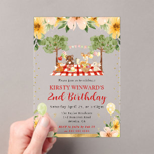 Watercolor Woodland Animals Picnic Kids Birthday Acrylic Invitations
