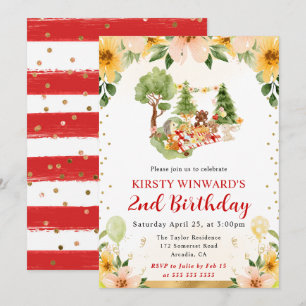 Watercolor Woodland Animals Picnic Kids Birthday Invitation