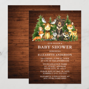 Watercolor Woodland Animals Rustic Wood Shower Invitation