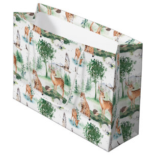 Watercolor Woodland Baby Animal Pattern Large Gift Bag