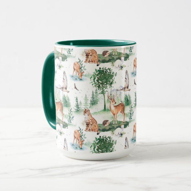 Watercolor Woodland Baby Animal Pattern Mug (Front Left)