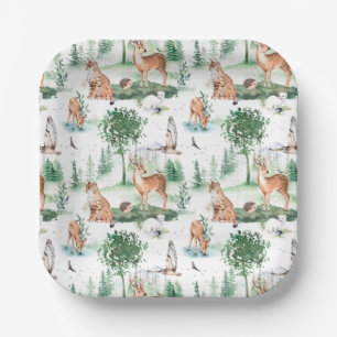 Watercolor Woodland Baby Animal Pattern Paper Plate