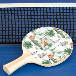 Watercolor Woodland Baby Animal Pattern Ping Pong Paddle