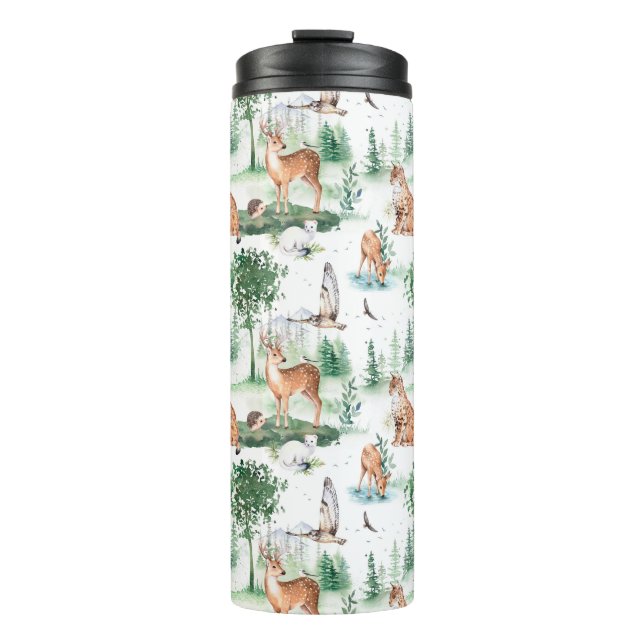 Watercolor Woodland Baby Animal Pattern Thermal Tumbler (Front)