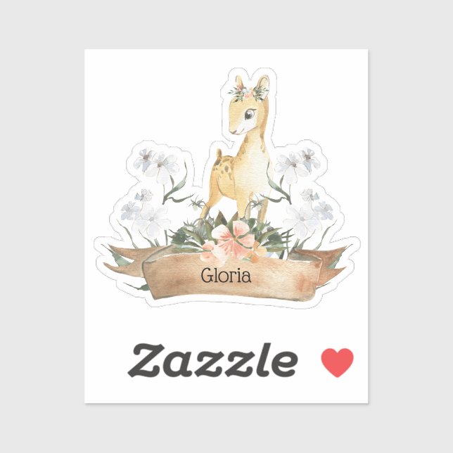 Watercolor Woodland Baby Fawn Custom Name (Sheet)