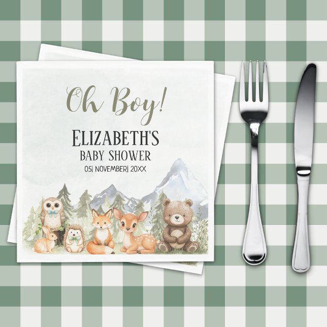 Watercolor Woodland Baby Shower Boy Napkin (Creator Uploaded)