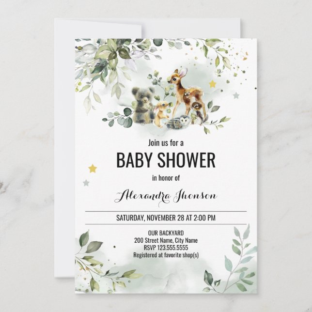 Watercolor Woodland Baby Shower Invitation (Front)