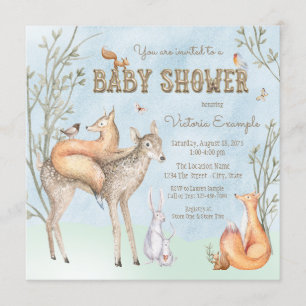 Watercolor Woodland Baby Shower Invitation