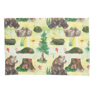 Watercolor Woodland bear with a bear cub Pillowcase
