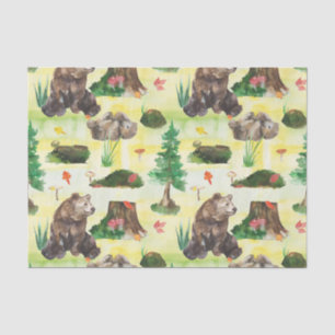Watercolor Woodland bear with a bear cub Tissue Paper