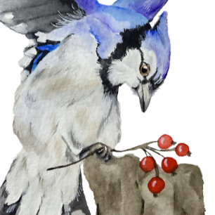 Watercolor woodland bird blue jay keychain