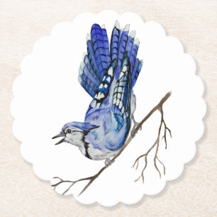 Watercolor woodland bird blue jay paper coaster