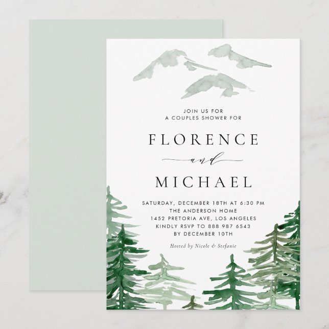 Watercolor Woodland Couples Shower Invitation (Front/Back)