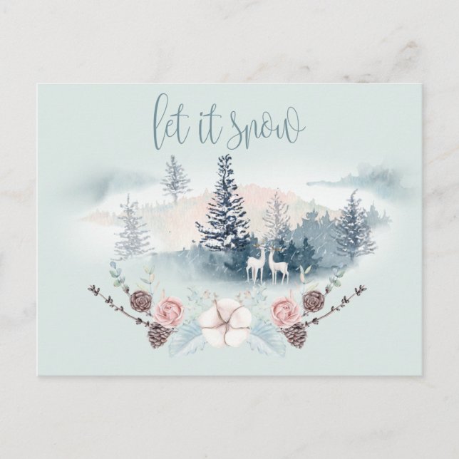 Watercolor Woodland Deer Announcement Postcard (Front)