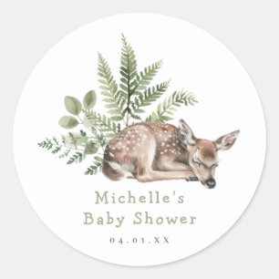 Watercolor Woodland Deer Baby Shower Classic Round Sticker