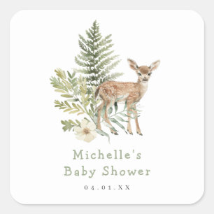 Watercolor Woodland Deer Baby Shower Square Sticker