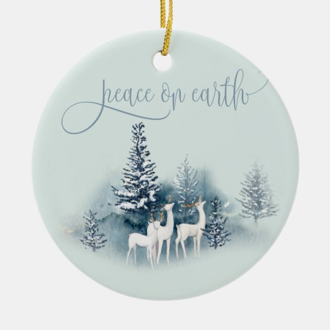 Watercolor Woodland Deer Ceramic Ornament (Front)