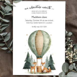 Watercolor Woodland Deer & Fox Boho Baby Shower Invitation