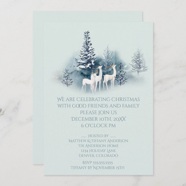 Watercolor Woodland Deer Invitation (Front/Back)