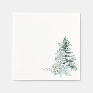 Watercolor Woodland Deer Monogram Cocktail Napkin