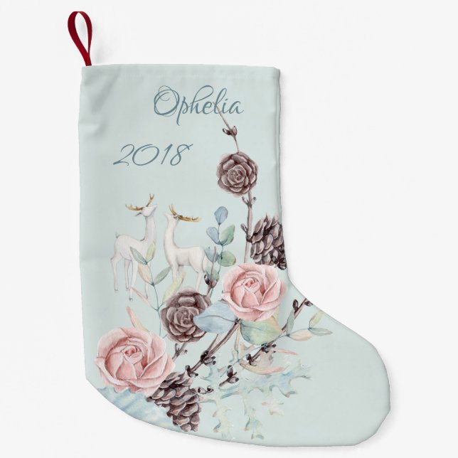 Watercolor Woodland Deer Small Christmas Stocking (Front)