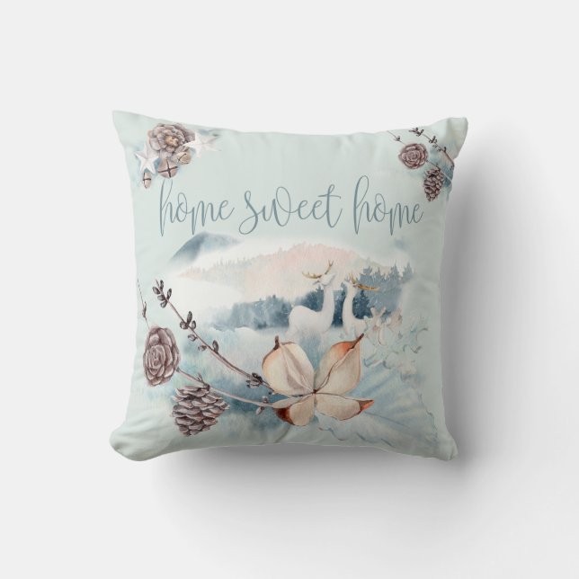 Watercolor Woodland Deer Throw Pillow (Front)