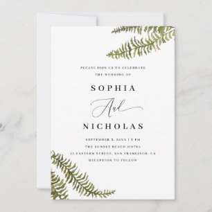 Watercolor Woodland Fern Wedding Photo & QR Code Invitation