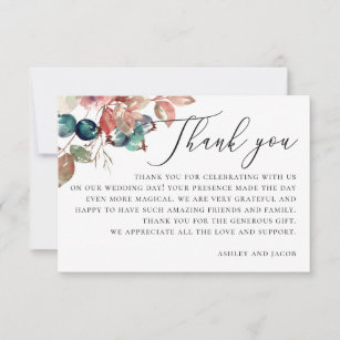 Watercolor woodland floral wedding. Blueberry Thank You Card