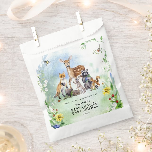 Watercolor Woodland Forest Animals Baby Shower Favour Bag (Clipped)