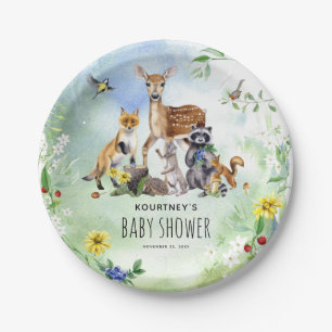 Watercolor Woodland Forest Animals Baby Shower Paper Plate