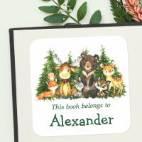 Watercolor Woodland Forest Animals Bookplate Label