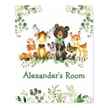 Watercolor Woodland Forest Animals Bow Greenery