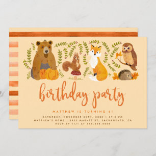 Watercolor Woodland Forest Animals Fall Birthday Invitation