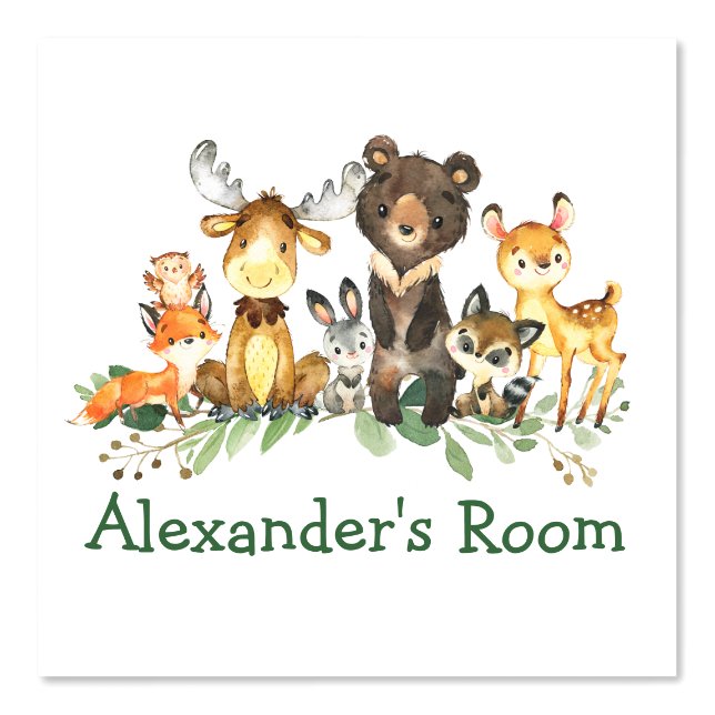 Watercolor Woodland Forest Animals Greenery Wallpaper (Front)