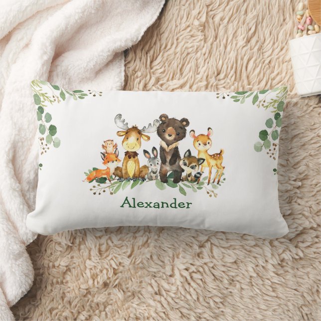 Watercolor Woodland Forest Animals Lumbar Pillow (Blanket)
