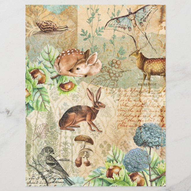 Watercolor Woodland Forest Animals Scrapbook Paper (Front)