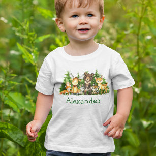 Watercolor Woodland Forest Animals Trees Baby T-Shirt