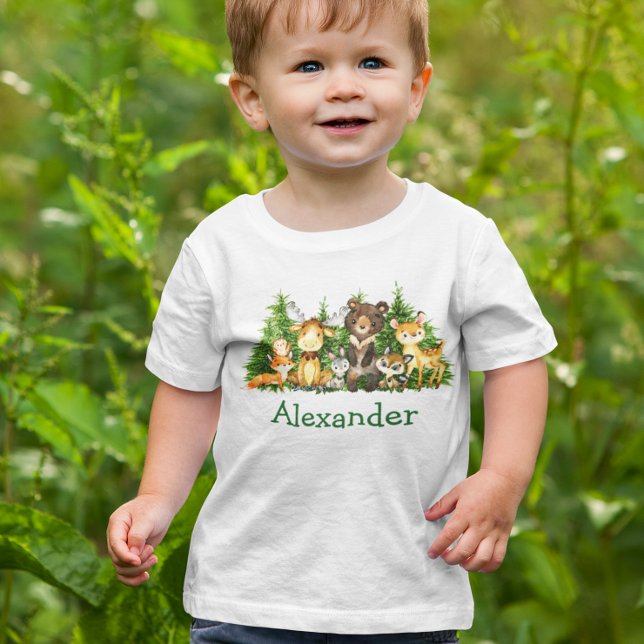 Watercolor Woodland Forest Animals Trees Baby T-Shirt