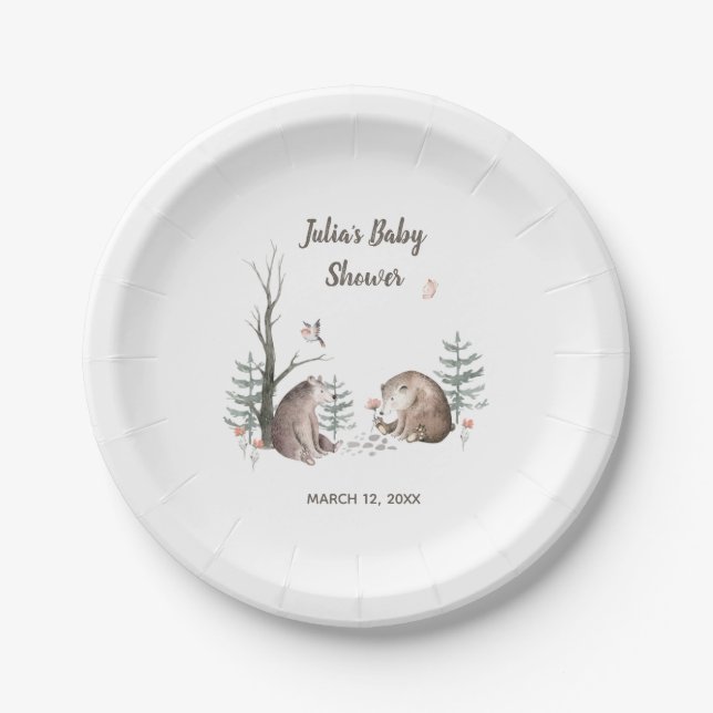 Watercolor Woodland Forest Baby Shower Paper Plate (Front)