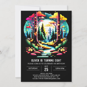 Watercolor Woodland Forest Children Birthday Invitation