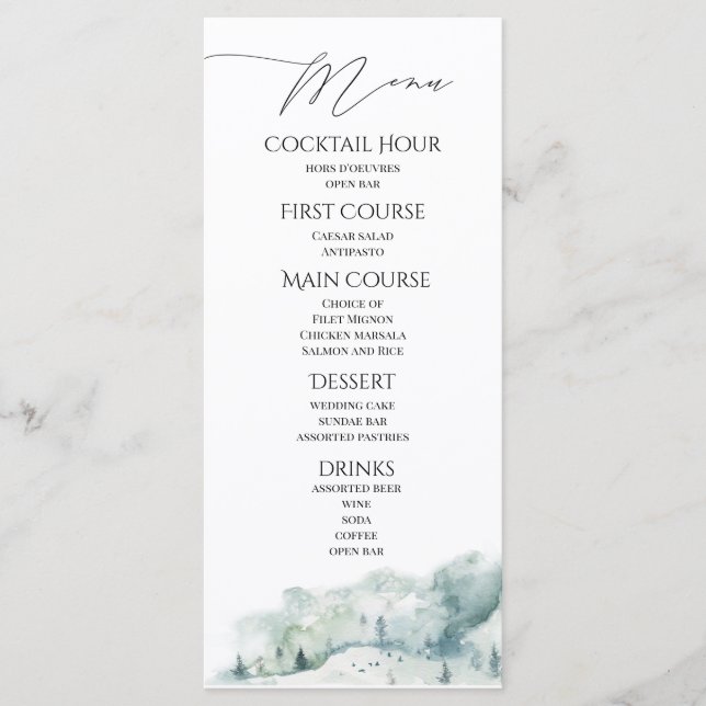 Watercolor Woodland Forest Details Accommodations  Menu (Front)