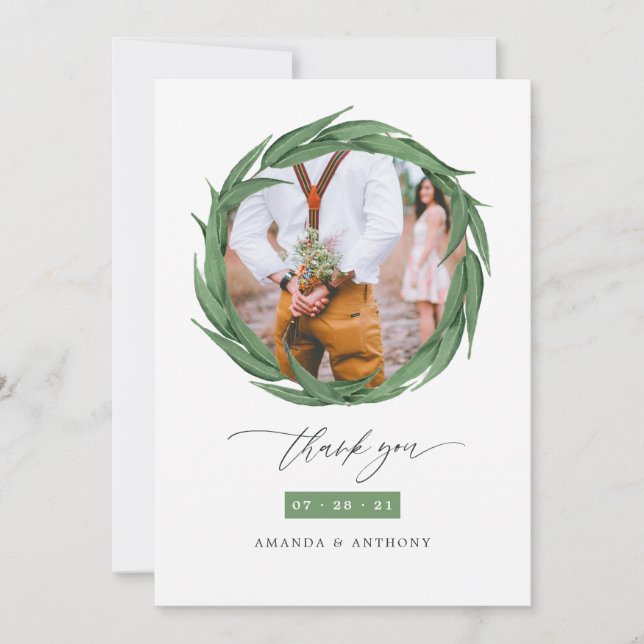 Watercolor woodland Forest Greenery Wedding Thank You Card (Front)