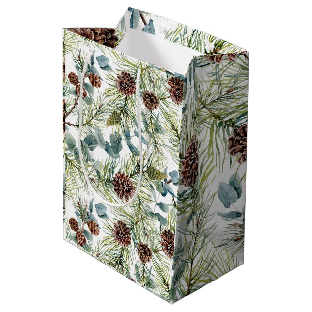 Watercolor Woodland Forest Holiday  Medium Gift Bag (Back Angled)