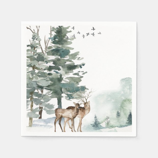 Watercolor Woodland Forest Napkin (Front)