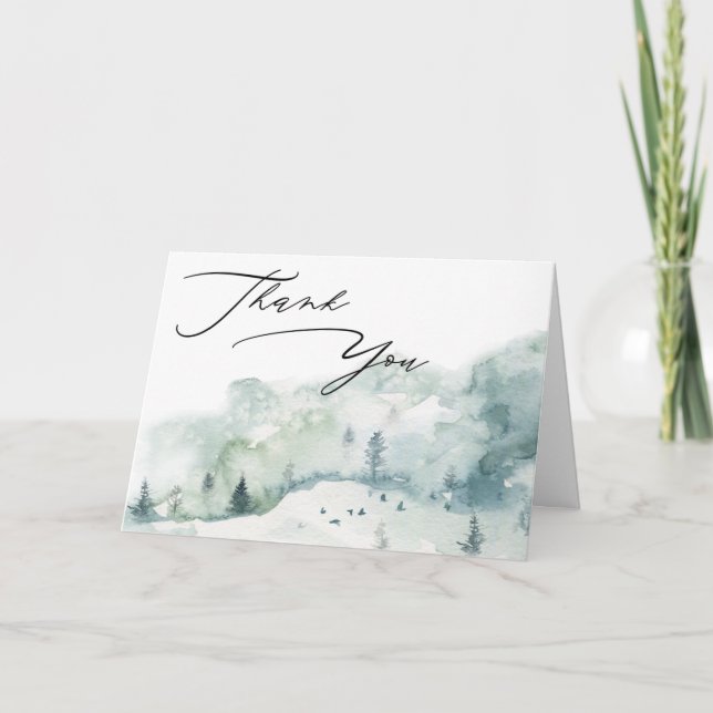 Watercolor Woodland Forest Photo Thank You (Front)