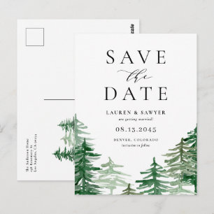 Watercolor Woodland Forest QR Code Save the Date Postcard