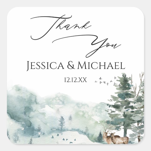 Watercolor Woodland Forest Square Sticker (Front)