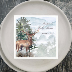 Watercolor Woodland Forest Stag Baby Shower Napkin